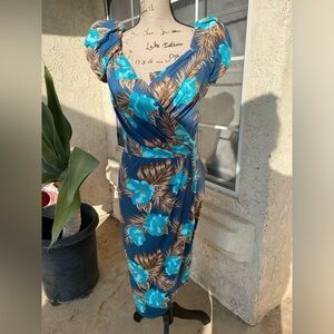 Floral Wrap Dress in Blue and Brown